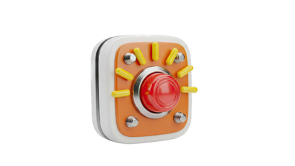 Red Button with Yellow Beams and Silver Bolts