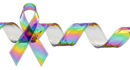 Holographic Rainbow Ribbon Awareness Symbol Isolated on White Background