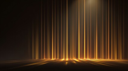 Golden vertical light beams illuminating a dark space with glowing lines on the floor