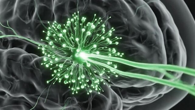 Animated 3D brain model showing neural pathway activation