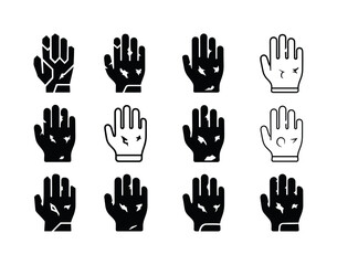 Fototapeta premium Worn Gloves Icon Set. Worn gloves. Icon set. Set Logo of worn gloves: worn-out riding glove. harmonious logo variations of the same emblematic concept, each