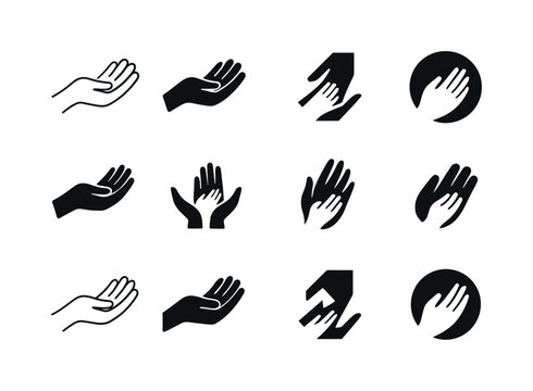 Poverty Alleviation Icons. poverty alleviation. Icon set. Set Logo of poverty alleviation: helping hand offering support. harmonious logo variations of the