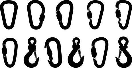 Carabiner Clip Hook Minimal Vector Icon Set