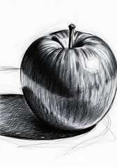 Graphite drawing depicts a detailed study of a single piece of fruit with pronounced shading and contrast