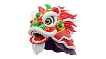 3D Render of a Colorful Chinese Lion Dance Head