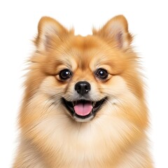 Cute pomeranian dog smiling isolated on white background portrait