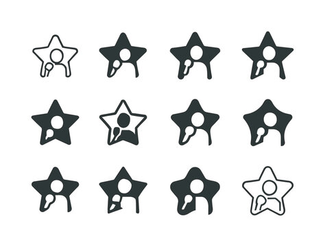 Celebrity Icon Design. Celebrity interview. Icon set. Set Logo of celebrity interview: star symbol backdrop. harmonious logo variations of the same emblematic