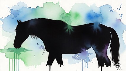Watercolor Silhouette Horse 