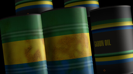Gabon oil crude petroleum fuel barrels in row