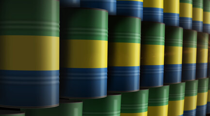 Gabon oil crude petroleum fuel barrels in row