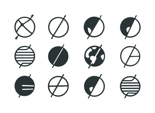 Earth Rotation Logos. Earth's rotation. Icon set. Set Logo of earth's rotation: Earth axis tilt symbol. harmonious logo variations of the same emblematic