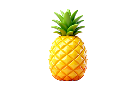 3D Rendered Yellow Pineapple with Green Top - Powered by Adobe