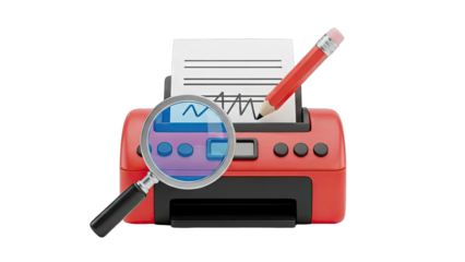 Printer with Magnifying Glass and Pencil
