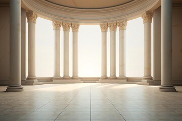Obraz premium Bright light filling an elegant classical colonnade with ornamental columns and marble flooring