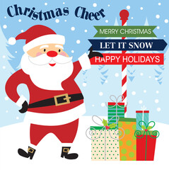 Christmas card with santa and gifts
