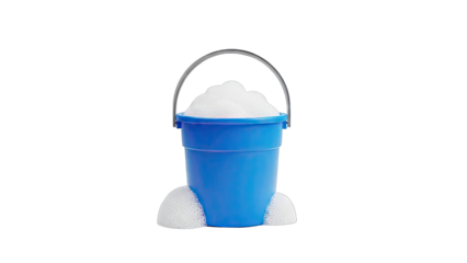 Blue Bucket Overflowing with Soap Suds