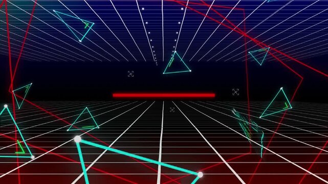 Animation of triangles moving in blue and red digital space