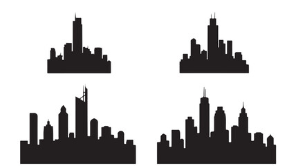 Naklejka premium City skylines in various silhouettes with modern skyscrapers in black and white minimalist style for urban design