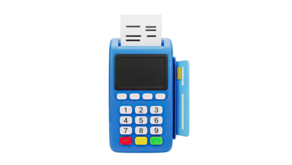 Blue Credit Card Machine with Receipt and Card
