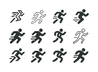 Winning Streak Icons. Winning streak. Icon set. Set Logo of Winning streak: running figure. harmonious logo variations of the same emblematic concept, each
