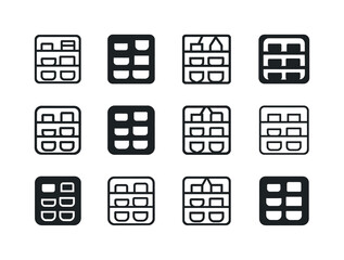 Fridge Logo Icon Set. Organizing fridge shelves. Icon set. Set Logo of organizing fridge shelves: fridge top-down layout. harmonious logo variations of the