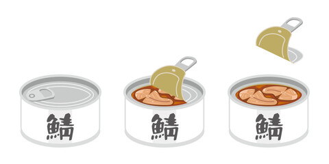 缶切り不要の鯖の缶詰を開けるイラスト