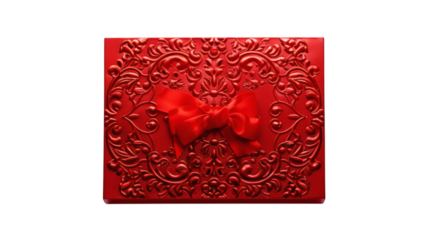Luxurious red gift box with intricate details isolated on a white background