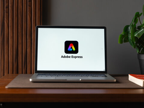 Adobe Express logo is displayed on the screen of a Laptop, in Bangalore, India, on January 06, 2026