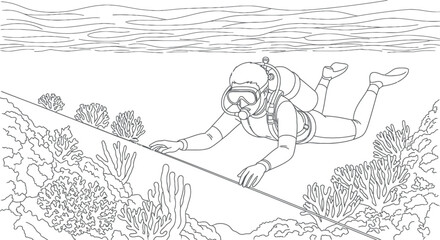 Scuba diver exploring coral reef underwater © Design Board