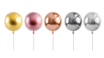 Luxury balloons in gold bronze silver and pink tones on a white background isolated
