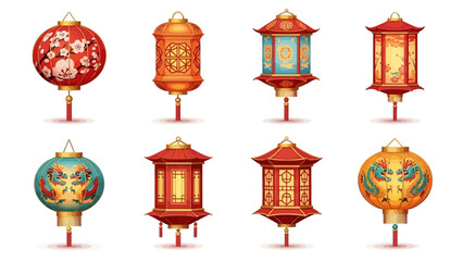 Collection of traditional Chinese lanterns with intricate designs and vibrant colors, perfect for festive celebrations