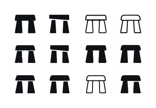 Monolithic Building Icons. Monolithic building. Icon set. Set Logo of monolithic building: carved stone gate. harmonious logo variations of the same emblematic