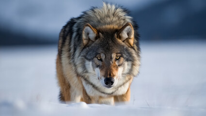 Obraz premium Wolf is walking in the snow