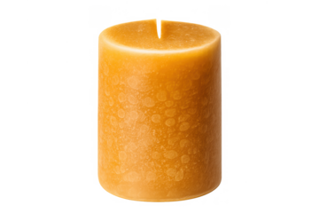Unlit amber beeswax pillar candle for aromatherapy, meditation, home decor, and relaxation, with transparent background