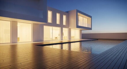Obraz premium Modern Luxury Villa with Swimming Pool at Dusk