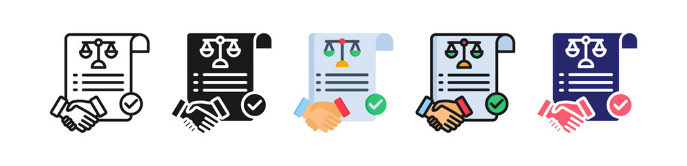 Contract Law Multiple Style Icon Set Collection. 