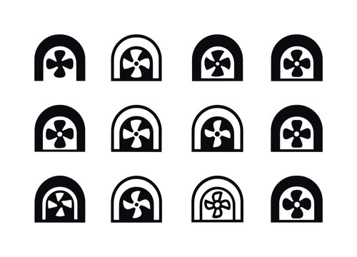 Underground Mining Logos. Underground Mining Techniques. Icon set. Set Logo of Underground Mining Techniques: ventilation system in mine. harmonious logo