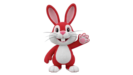 Red cartoon bunny waving hello