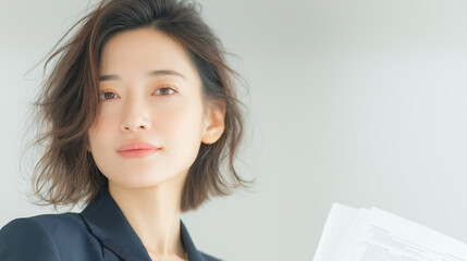 Futuristic Recruitment Concept with Japanese Businesswoman and Holographic Resume