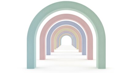 Pastel Archway Tunnel Illusion - Soft Color Rainbow Corridor Perspective