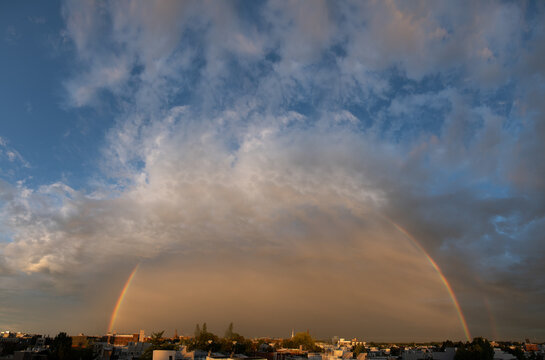 Brilliant Rainbox and Sunset Over Philly Skyline