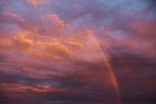 Brilliant Rainbox and Sunset Over Philly Skyline