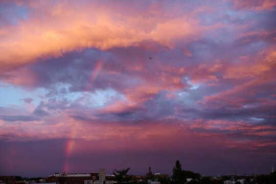 Brilliant Rainbox and Sunset Over Philly Skyline