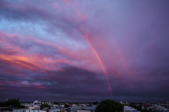 Brilliant Rainbox and Sunset Over Philly Skyline