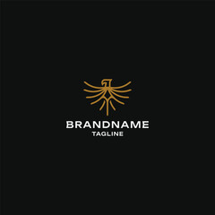Eagle hawk spear logo design, majestic bird of prey with spearhead monoline icon