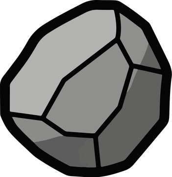 A simple cartoon-style drawing of a polygonal gray rock with a thick black outline