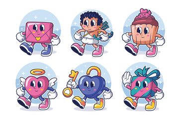 Valentine Love Icon Mascot Character Set