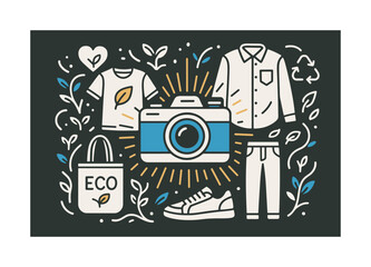 Sustainable Fashion Focus. Photography focused on sustainable fashion ? eco-conscious brand story. A composition of sustainable garments and accessories hovers