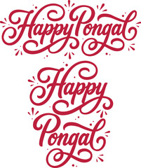 Festive Happy Pongal greeting design with elegant hand lettering, sugarcane illustration, and a traditional Pongal pot symbolizing South Indian harvest celebration.