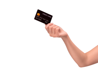 Hand holding a credit card isolated on transparent PNG. High resolution, high quality studio shot. Concept for technology, business, finance, advertising, E-commerce, Shopping and lifestyle themes.